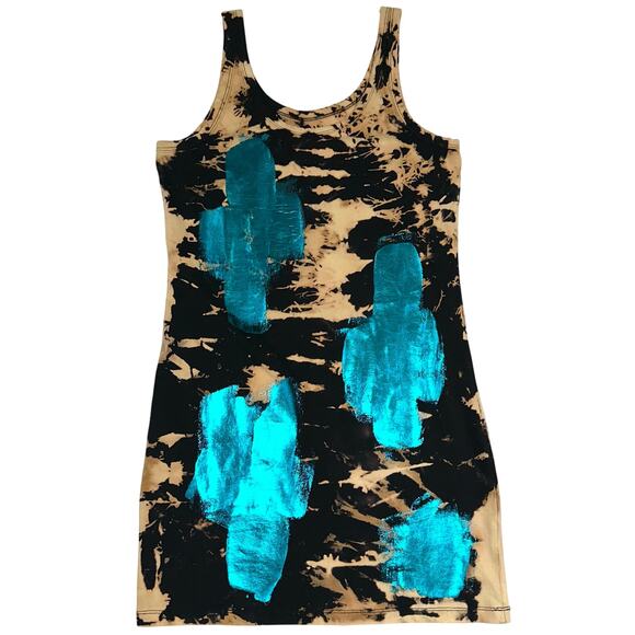 Germanier Paris Hand Dyed & Metallic Painted Bodycon Mini Tank Dress Size US 6 - Picture 6 of 15